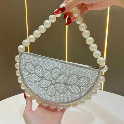 Elegant Evening Bag Women's Handbag Beaded Crystal Clutch French Style Dress Handheld Crossbody Ball Gown Satchel Oval Shape