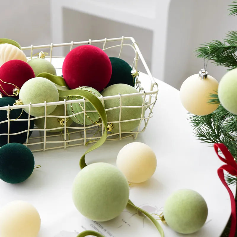 Flocking Christmas Ball Decorations 6/8cm Christmas Tree Ornaments Christmas Day Decorations Simple Style Plastic Material