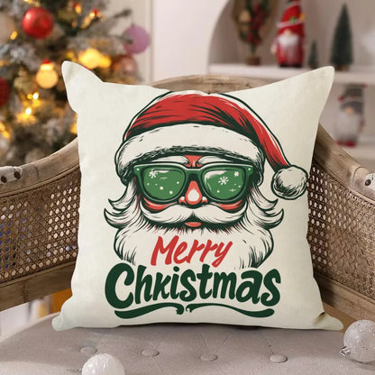 Christmas Linen Pillowcase Santa Claus Print Living Room Sofa Cushion Cover Festival Pillowcase Home Decorative Accessories