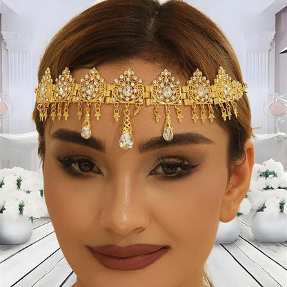 Gold Plated Crystal Embedded Waterdrop Shaped Hairband Arabic Wedding Headwear Women's Original Design Crown Hair Accessory