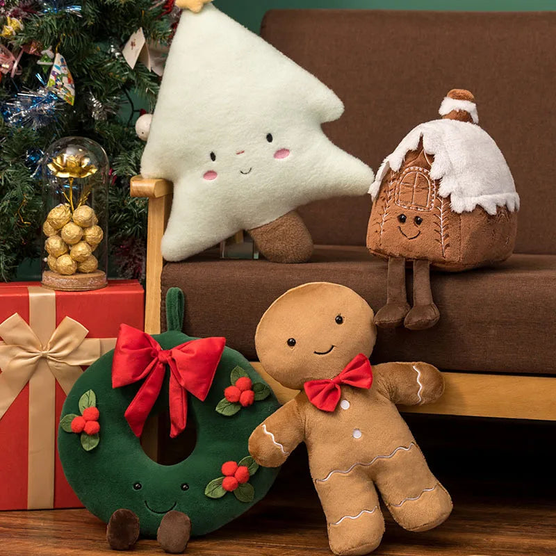 Christmas Decorative Cushion Santa Claus Toy Apple Peaceful Fruit Christmas wreath Cushion Gingerbread Man Cartoon Style