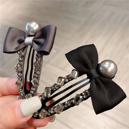 Elegant Sweet Fabric Butterfly Knot Hair Clip Crystal Embellished Side Ponytail Holder Luxury Style Women's Hair Accessories