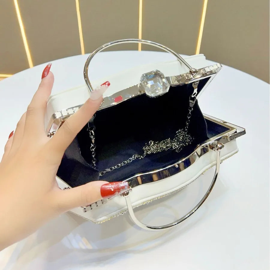 New Elegant Large Capacity Women's Bag Luxury Crossbody Dinner Bag KTV Princess Versatile Square Bag Fashion Lock Buckle Diamond