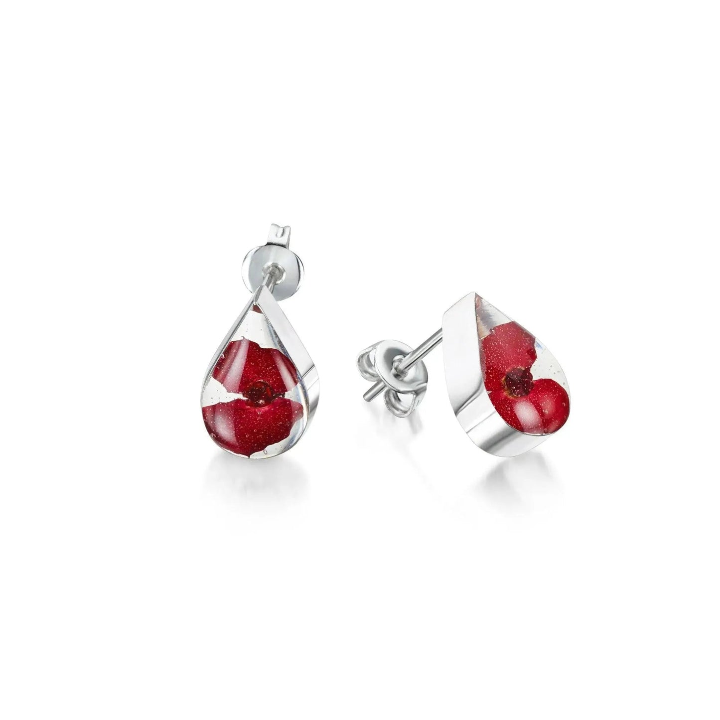 Poppy stud earrings by Shrieking Violet® Sterling silver teardrop stud earrings handmade with real flowers.