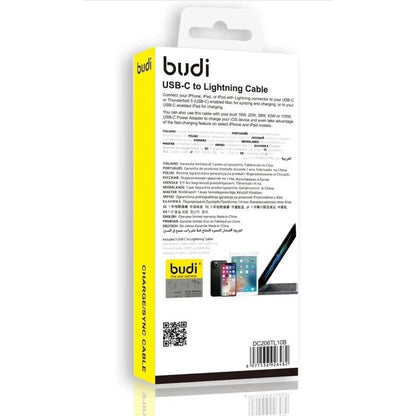 Budi 1M DC206TL10B Lightning to USB Braided Cable Charger - 20W PD Fast Charging & Data Transfer with Aluminum Alloy Covering for iPhone, iPadwith Lightning connector to USB-C