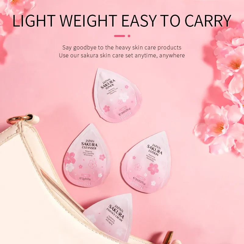 LAIKOU Sakura Skin Care Set 2g Deep Cleansing Cleanser Moisturizing Toner Repairing Lotion Anti-aging Face Cream Face Care 4 Pcs