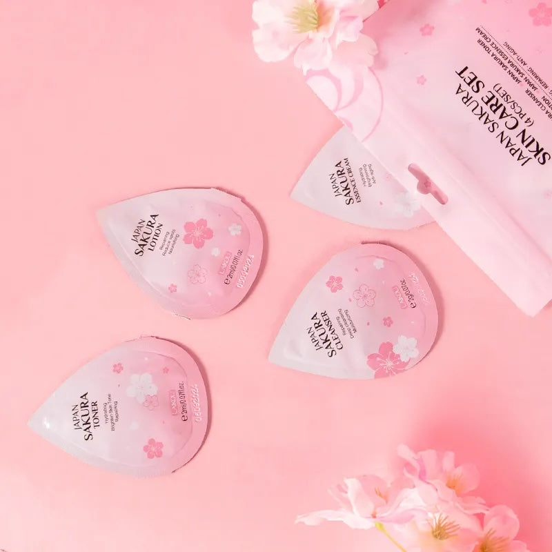 LAIKOU Sakura Skin Care Set 2g Deep Cleansing Cleanser Moisturizing Toner Repairing Lotion Anti-aging Face Cream Face Care 4 Pcs