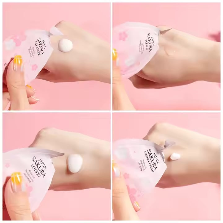 LAIKOU Sakura Skin Care Set 2g Deep Cleansing Cleanser Moisturizing Toner Repairing Lotion Anti-aging Face Cream Face Care 4 Pcs
