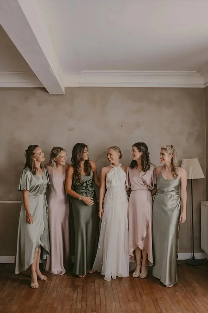 Brooklyn Dress in Sage Green Satin