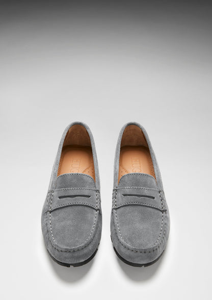 Women's Tyre Sole Penny Loafers, slate grey suede