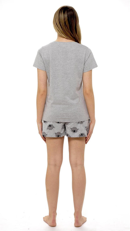 Women's Grey Koala Bear Cotton Pyjama Set with T Shirt and Shorts Stylish Comfortable Loungewear PJs Gift for Women Hypoallergenic Nightwear Sizes S to XL by Daisy Dreamer