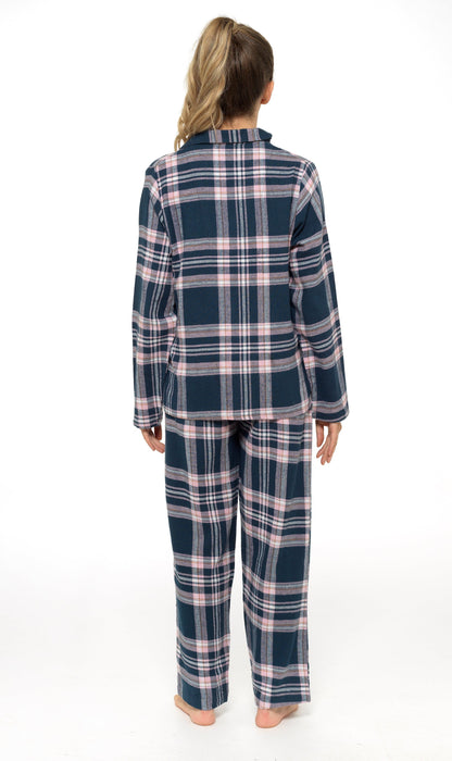 Women's Soft Cotton Flannelette Check Pyjama Set with Elasticated Waistband Cosy Warm Nightwear PJs Classic Check Pattern Sleepwear UK Sizes 8-22 by Daisy Dreamer